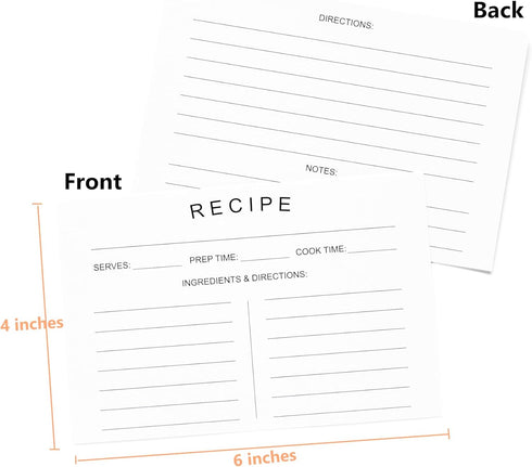 75 Count Recipe Cards 4x6inch Double Sided Thick Card Stock Fit with Recipe Binder Recipe Box Modern Minimal Design