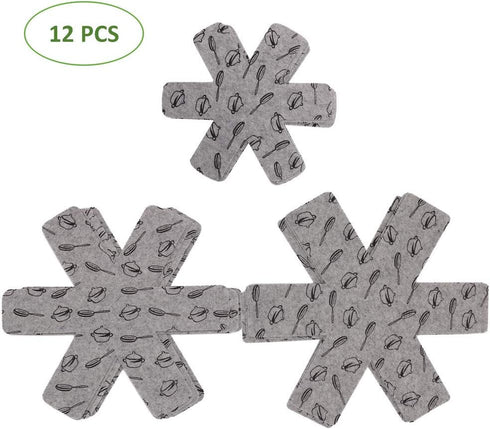 BOYAN Pot and Pan Protectors, Set of 12, 3 Different Sizes, Cookware Divider Pads, Anti-Slip
