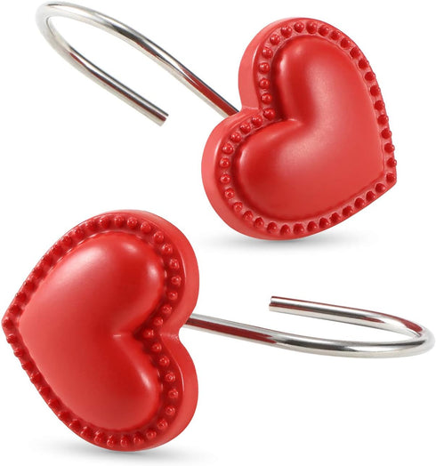 CHICTIE Red Heart Shower Curtain Hooks Rings, Set of 12 Decorative Stainless Steel Rust Resistant