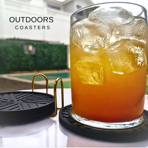 Angardy Homeware Set 6 Silicone Coasters of with Gold Holder - Smart and Modern Design That Holds Your Drinks