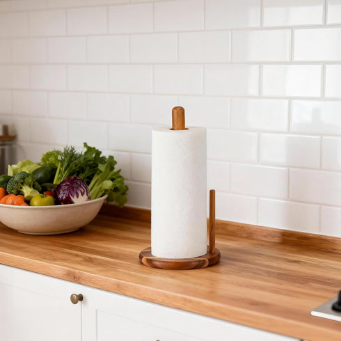 Countertop, Acacia Wood Paper Towel Holder Wooden Paper Towel Holder Thicken Base for Kitchen, Easy to Assemble