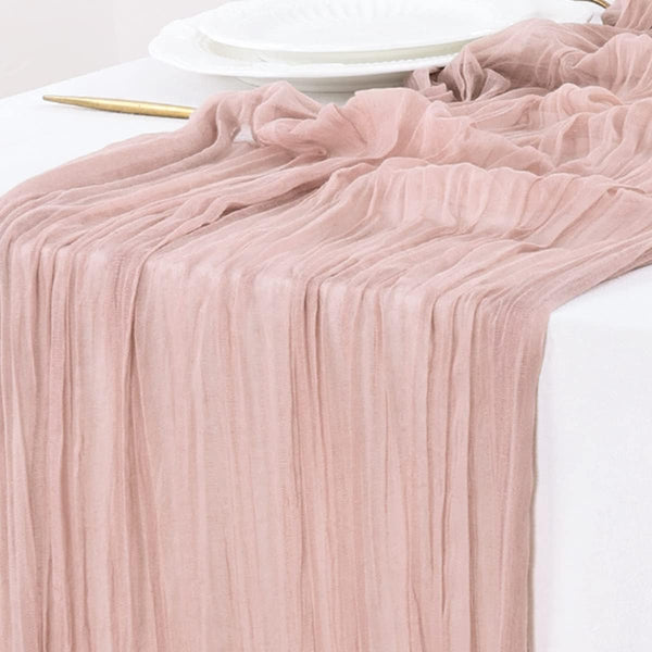 Socomi 10ft Cheesecloth Table Runner, Boho Rustic Dusty Pink for Baby Shower, Wedding, Easter, Summer Decoration