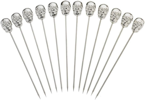 Barfly Cocktail Picks with Skull Top, Stainless Steel
