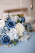 Ling's Moment 25pcs Fake Gardenia Blue Flowers, Artificial Flowers with Stem for DIY Wedding Decorations