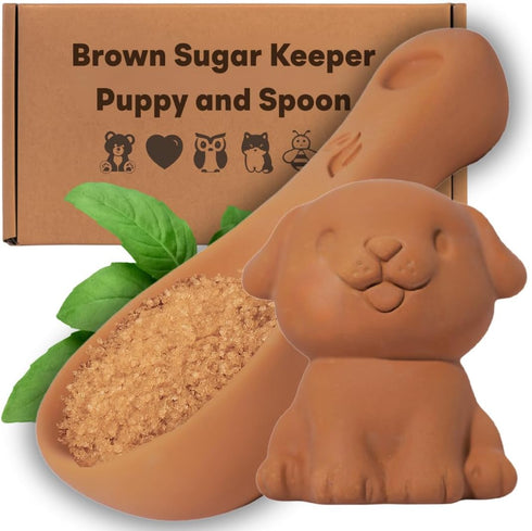 Sifri 3D Brown Sugar Keeper 2-in-1 Set Terracotta Clay Puppy & Spoon