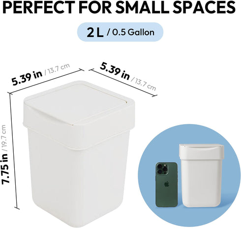 carrotez Mini Trash Can, Countertop Trash Can with Lid, 2 Liter/0.5 Gallon Waste Basket for Coffee Bar, Bathroom,