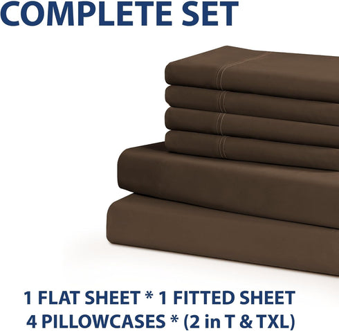 Home Collection Micro Caress Luxurious Sheet Set - 90GSM 4-Piece Queen Size - Brown Color