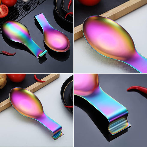 Matte Rainbow Spoon Rest, Stainless Steel Holder for Kitchen Utensils, Dishwasher Safe (1PC-9.5 Inch)
