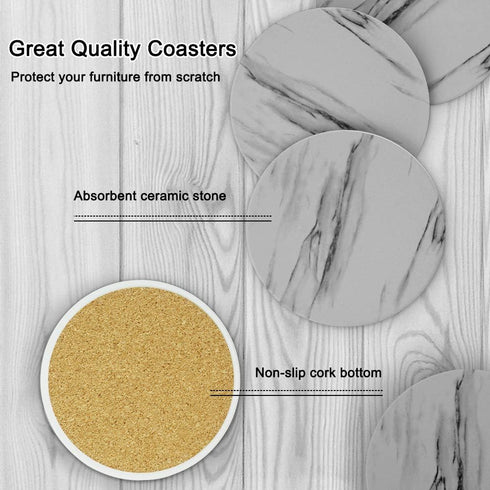 EAGMAK Set of 8 Absorbent Marble Style Ceramic Coasters for Drinks with Holder, Grey, Home Decor
