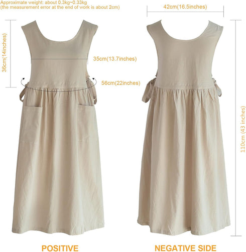 Premium Plus Size Adjustable Waistline Bib Apron, Soft Cotton Blend with Pockets (Cream Color)