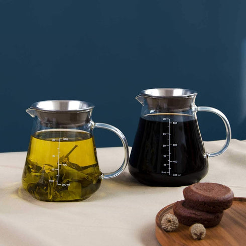 Glass Range Coffee Server for Pour Over Coffee & Tea, 600ml/20oz Ovalware Microwave Safe & Heatproof 2.5mm Thick Glass
