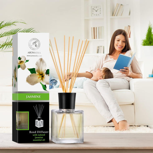 Jasmine Reed Diffuser with Natural Essential Jasmine Oil - 6.8 Fl Oz, Long Lasting Fragrance Gift Set