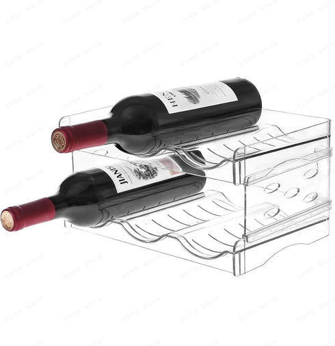 Stackable Wine Racks Countertop, Wine Bottle Holder for Cabinet & Fridge, Plastic Organizer Holds 6 Bottles