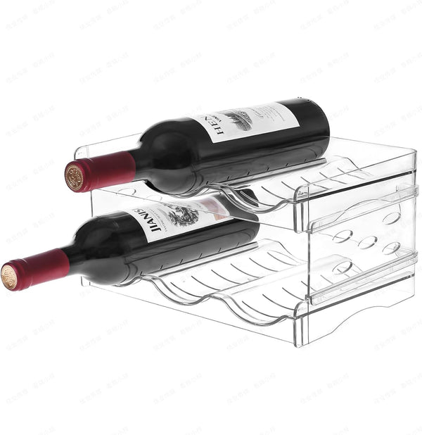 Stackable Wine Racks Countertop, Wine Bottle Holder for Cabinet & Fridge, Plastic Organizer Holds 6 Bottles