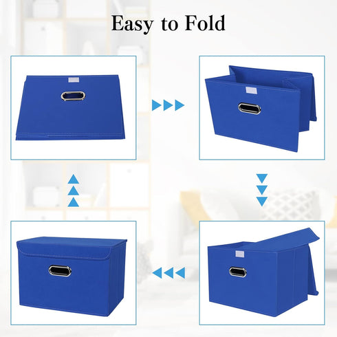 STOREONE 3 Pcs Fabric Storage Cube Bins, Foldable Organizer Container with Lids and Metal Handles for Home