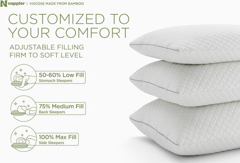 Set 2 Nappler Cooling Pillow for hot Sleepers - Bed Pillows Queen Size Premium of - Adjustable Shredded Memory Foam