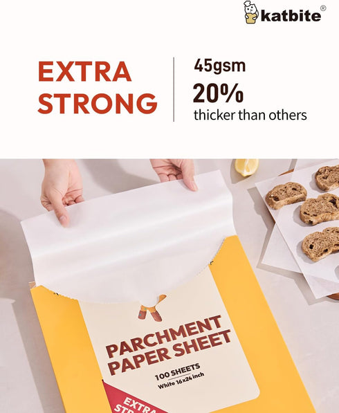 Katbite 16x24 inch Heavy Duty Parchment Paper Sheets, 100Pcs Precut Non-Stick Full Sheets for Baking, Cooking, Grilling
