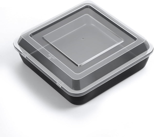 TeamFar Square Baking Pan, 8 Inch Cake Pan with Lid, Stainless Steel Core & Nonstick Coating