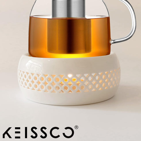 Ceramic Teapot Warmer with Cork Cushion, Coffee Tea Heater for Glass, Stainless Steel, and Other Heatproof Dishes