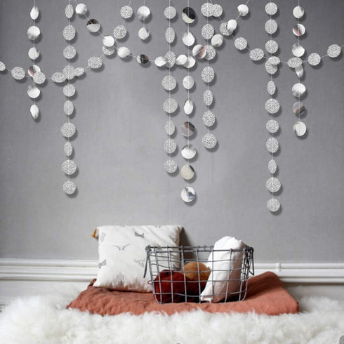 Cheerland Glitter Silver Circle Dot Garlands - Metallic Silver Party Decorations for Wedding, Birthday