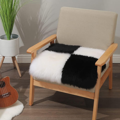 18" 18" (Pack 1), IRIWOOL Square Fur Sheepskin Chair Cover Seat Cushion Pad Super Soft Area Rugs for Living Bedroom