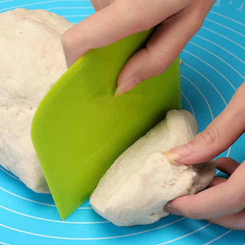 Dough Scraper Bowl Scraper, Flexible Plastic Multi-Function Kitchen Tools, 2 Piece Set in White-Green.
