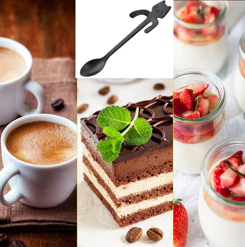 10PCS Stainless Steel Cute Mini Cat Spoons, 4.5 Inch for Tea, Coffee, Dessert, Ice Cream (Black)