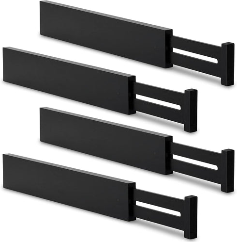 Utoplike 4 pcs Bamboo Kitchen Drawer Dividers - Adjustable Black Drawer Organizers for Kitchen, Bathroom, Bedroom, Desk