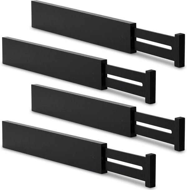 Utoplike 4 pcs Bamboo Kitchen Drawer Dividers - Adjustable Black Drawer Organizers for Kitchen, Bathroom, Bedroom, Desk