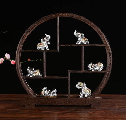 BRABUD Silver Resin Small Elephants Statues Home Decoration Gift Set of 6 BS122 (Silver)