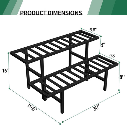 LLAXERGU 2-Tier Plant Stand Indoor Outdoor, Heavy Duty Iron Pedestal Stands Metal Plant Stand for Indoor Outdoor
