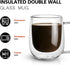 Glass Coffee Mug, 8.5 oz Double Walled Insulated Cup for Tea Coffee Latte Cappuccino Espresso - Set of 1 (Round)