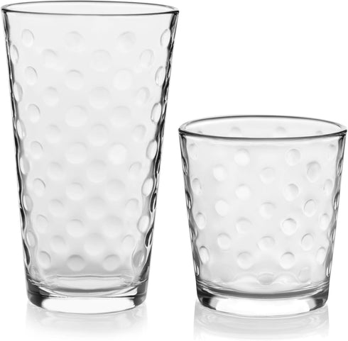 Libbey Awa Tumbler and Rock Glasses Set - Elegant Polka Dot Drinking Glasses, 16 All Purpose Cups for Events