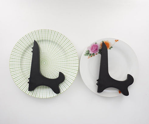 Artliving Black 6" Wood-Like Plastic Easels, Set of 4 Plate Display Stands and Picture Frame Holders