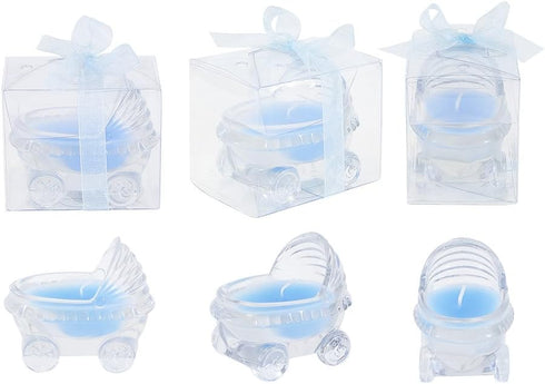 12 Lunaura pcs Scented Baby Powder Blue Glass Baby Carriage Container Candles, Palm Wax Candle, Baby Shower Gifts