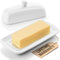 Zulay Kitchen Butter Dish with Lid, Porcelain White Ceramic Butter Keeper with Knob Handle for Cooking, Elegant Design
