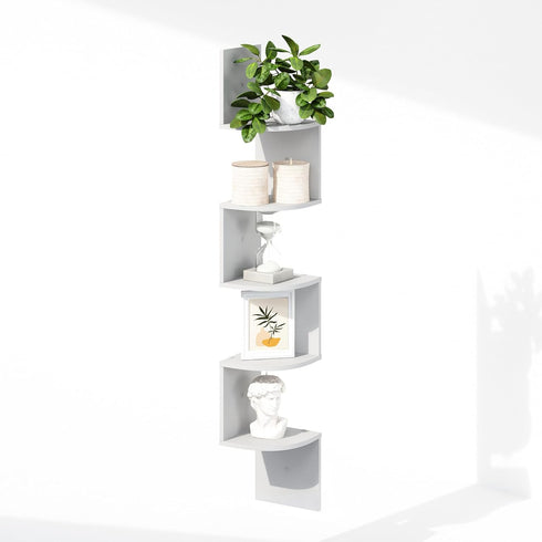 5-Tier Furinno Rossi Floating Corner Shelf for Wall, Corner Zigzag Shelf Wall Mounted, Radial Wall Mount Shelves