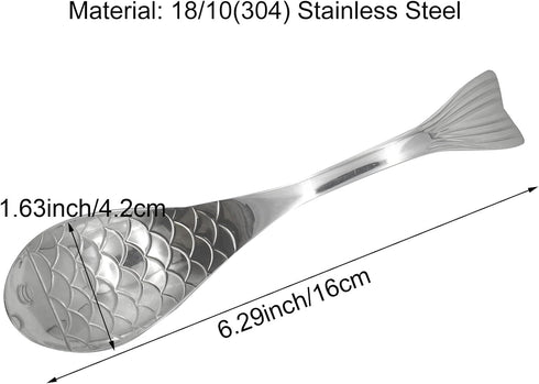 2Pcs 6.3inch Fish Spoon - 18/10(304) Stainless Steel Flatware for Soup, Porridge, Dessert
