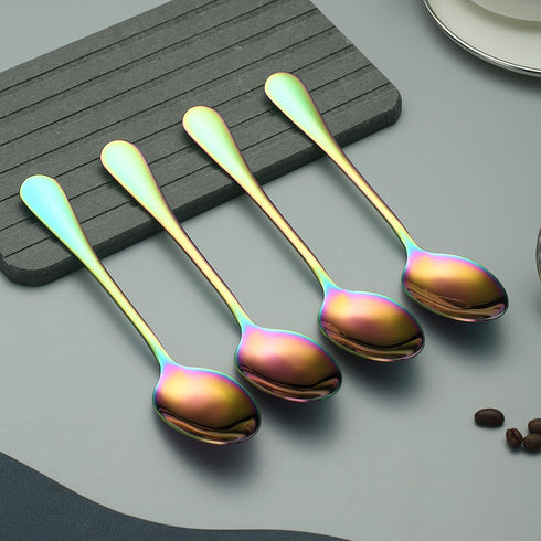 Rainbow Dinner Spoons 12 Pieces, 18.5cm Stainless Steel with Rainbow Titanium Plating, Dishwasher Safe