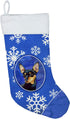 Caroline's Treasures LH9290-CS Min Pin Winter Snowflakes Holiday Christmas Stocking, Fireplace Hanging Decor