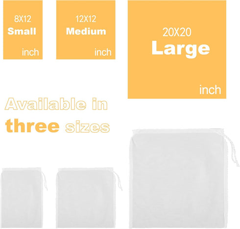 Gokyvei 6 (20"x20"/12"x12"/12"x8") Nut Milk Bag Reusable Pcs Cheese Cloths for Straining, Cheesecloth Bags, Juicing