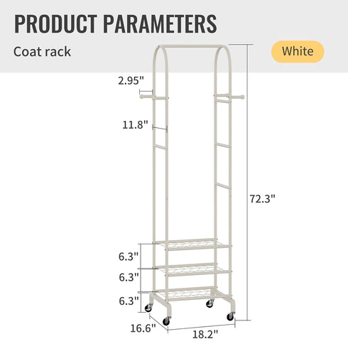 Furshus 4 Garment Rack with Wheels,Small Metal Coat Rack With Hooks,Freestanding Heavy Duty Clothing Rack with Shoe
