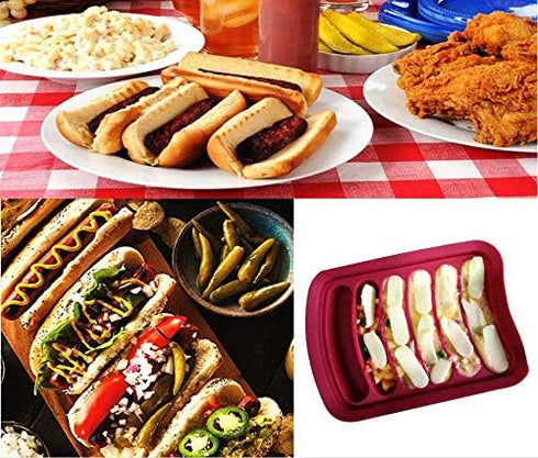 Non-Stick Silicone Sausage Mold for Homemade Hot Dogs, BPA Free, 6-Cavity for Oven and Microwave (Red)