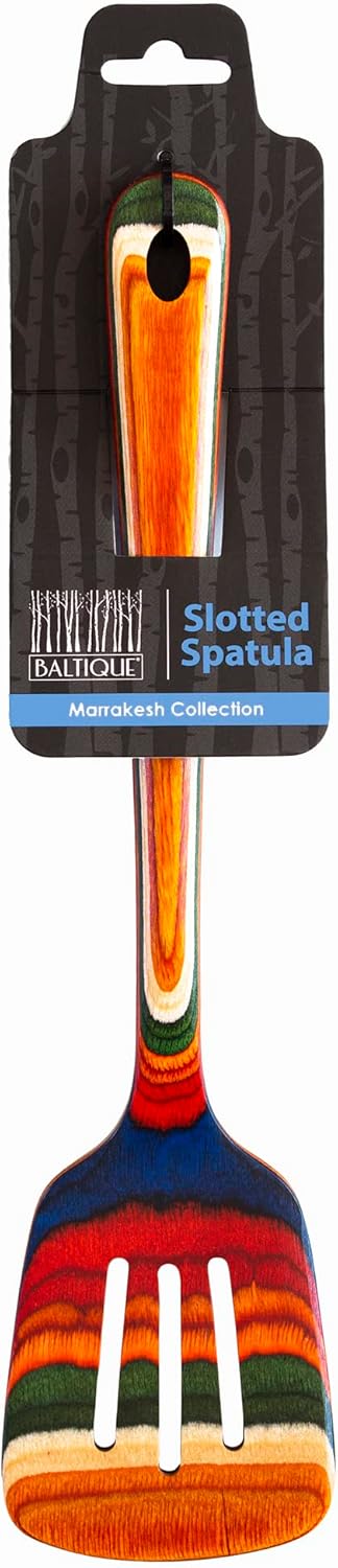 Totally Bamboo Baltique Marrakesh Collection, 12-1/2" Wooden Slotted Spatula, Safe for Nonstick Cooking