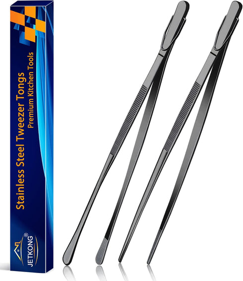 JETKONG 2 Pcs 12-Inch Food Tweezer Tongs, Stainless Steel Kitchen Cooking Tweezers