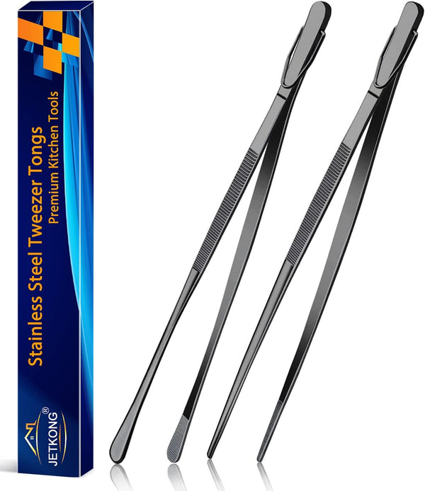 JETKONG 2 Pcs 12-Inch Food Tweezer Tongs, Stainless Steel Kitchen Cooking Tweezers