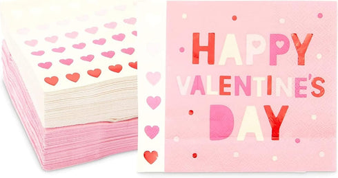 Sparkle and Bash 100-Pack Valentine’s Day Napkins - 5 x 5-Inch Folded Pink Paper - 3-Ply Soft Absorbent