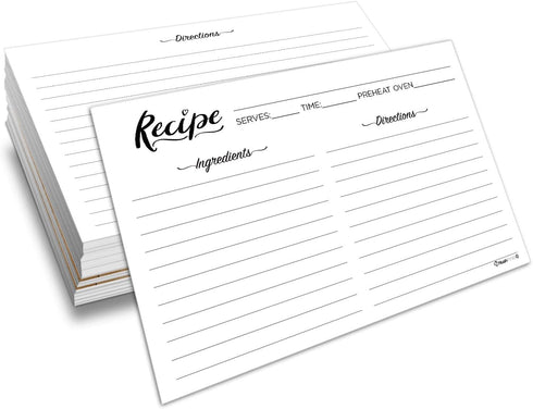 Double Sided Recipe Cards, Set of 50, 4x6 Inch Thick Cardstock with Lines