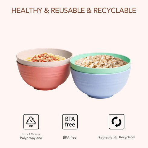 greenandlife Lightweight Unbreakable Wheat Straw Bowl - 4pcs Dishwasher Microwave Safe Noodle Fruit Soup Rice Bowls
