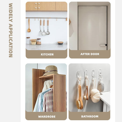 Self Adhesive Hooks, 8 Pcs Acrylic Wall Hooks for Bathroom Kitchen Office, Waterproof Utility Hook